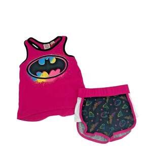DC Comics Girls Pajama Set PJs Batgirl Supergirl Superheroes Shirt Shorts Sz XS